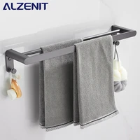 aluminum towel bar gun gray 40 60cm double rod with hook wall mount shelf shower rail hanger rack bathroom holder accessories