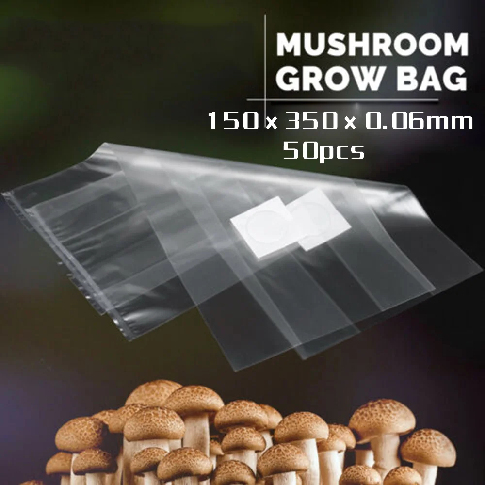 

50Pcs 15x35cm Mushroom Strain Growing Bag Edible Fungus Cultivation Bag Horticultural Planting Bag PVC Bacteria Breathable Bag