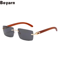 boyarn 2022 new box rimless sunglasses steampunk fashion ox horn cut edge glasses mens personalized wood grain sunglasses