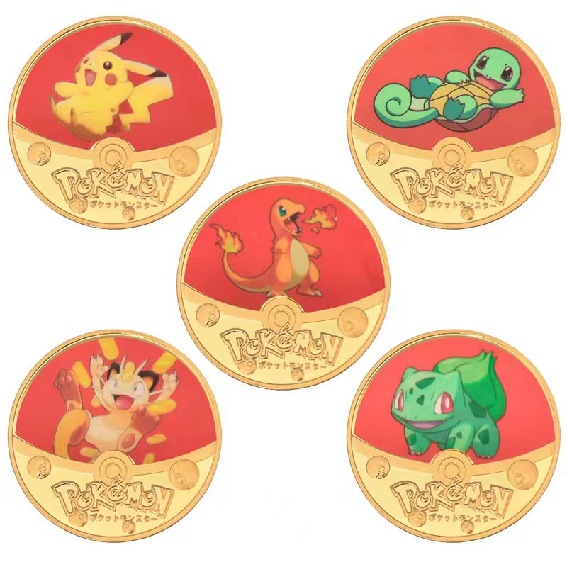 

2023 Pokemon Coins Metal Silver Coins Pikachu Golden Pokemon Cards Anime Commemorative Coin Round Metal Coin Toys childrens gift