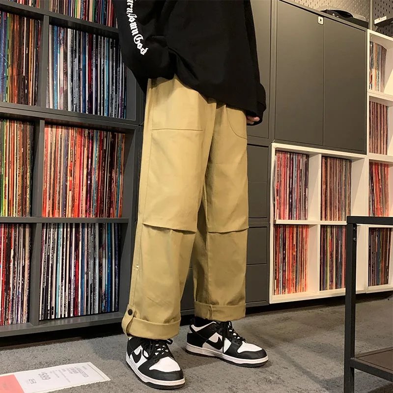 

2023 Spring Autumn Men's Stand Pocket Casual Pants Drawstring Loose Trouser Mens Fashion Hip Hop Sweatpants Men Streetwear A37