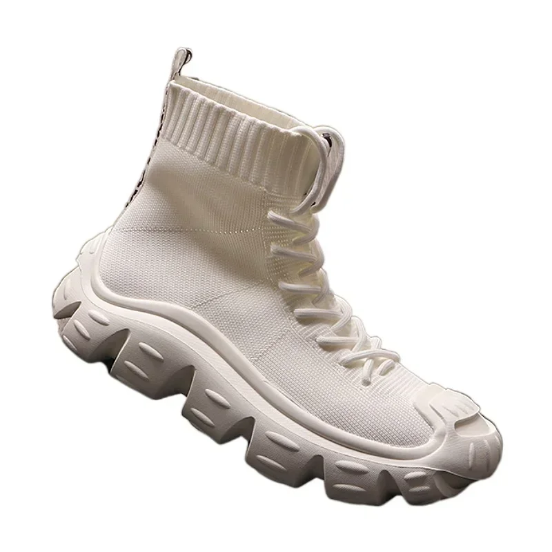 Высокие кроссовки мужские модные вязаные носки ботинки мужская обувь на толстой