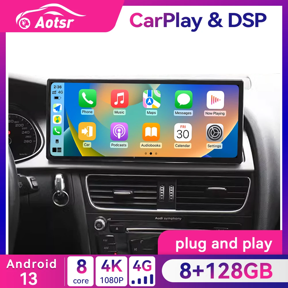 Беспроводной интерфейс CarPlay Android Auto 12 3 дюйма для Audi A4 2008-2015 8-ядерный Android13 с