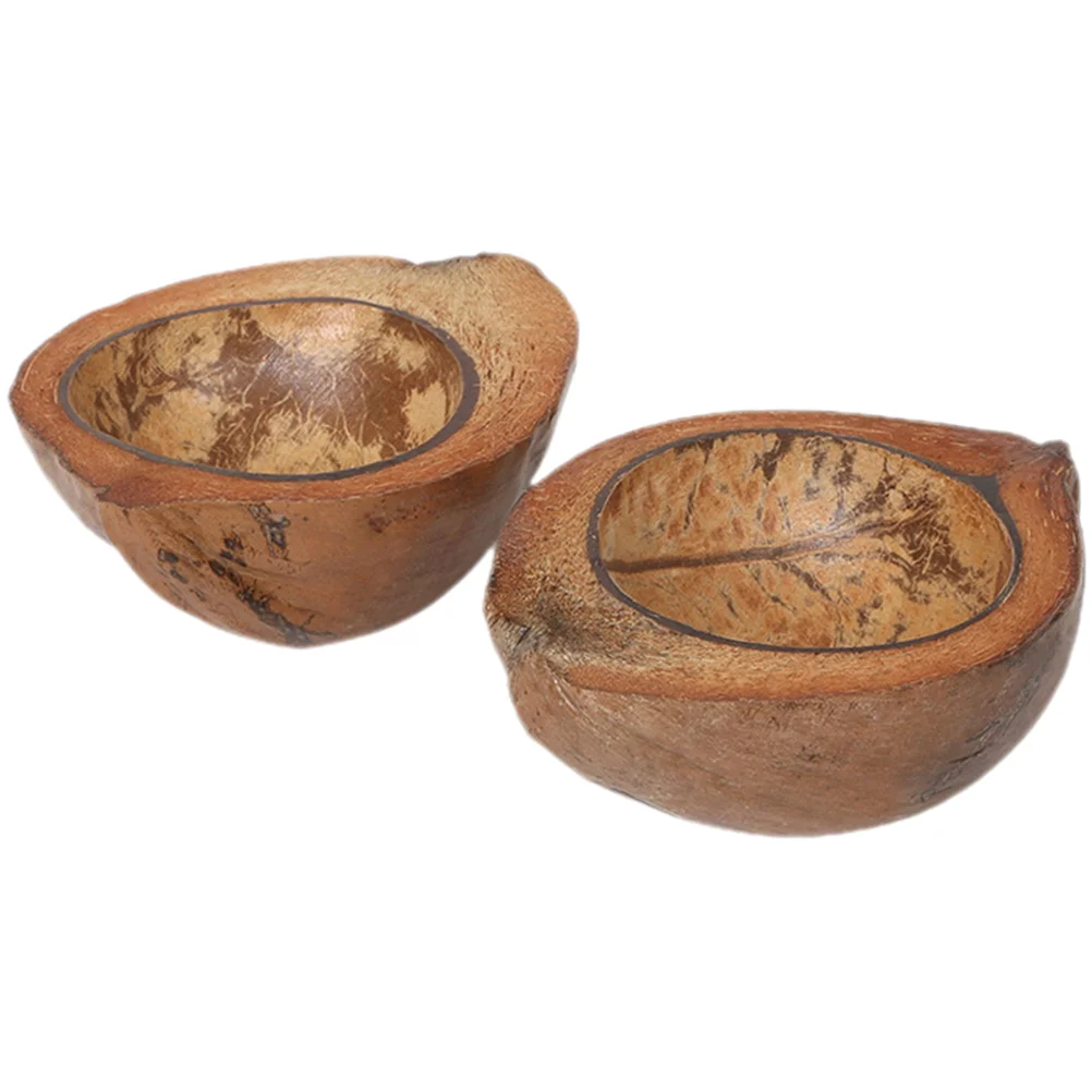 

2 Pcs Coir Cups Coconut Decor Dining Table Tropical Center Decorations Living Room Containers Bohemian Holders Shell