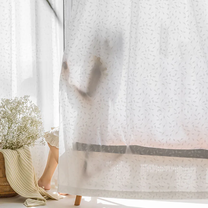 

Japan Style White Tulle Window Curtains for Living Room Bedroom Decoration Modern Jacquard Leaf Sheer Voile Organza Curtains