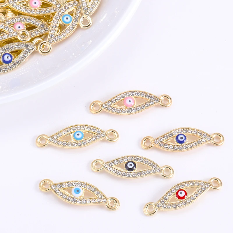 

20Pcs Shiny Rhinestone Lucky Turkish Blue Eye Enamel Jewelry Connector Bracelet Necklace Pendant DIY Charm Making Craft Supplies