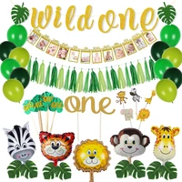 wild one birthday decorations jungle safari animal balloons cake topper summer baby shower banners first baby party supplies
