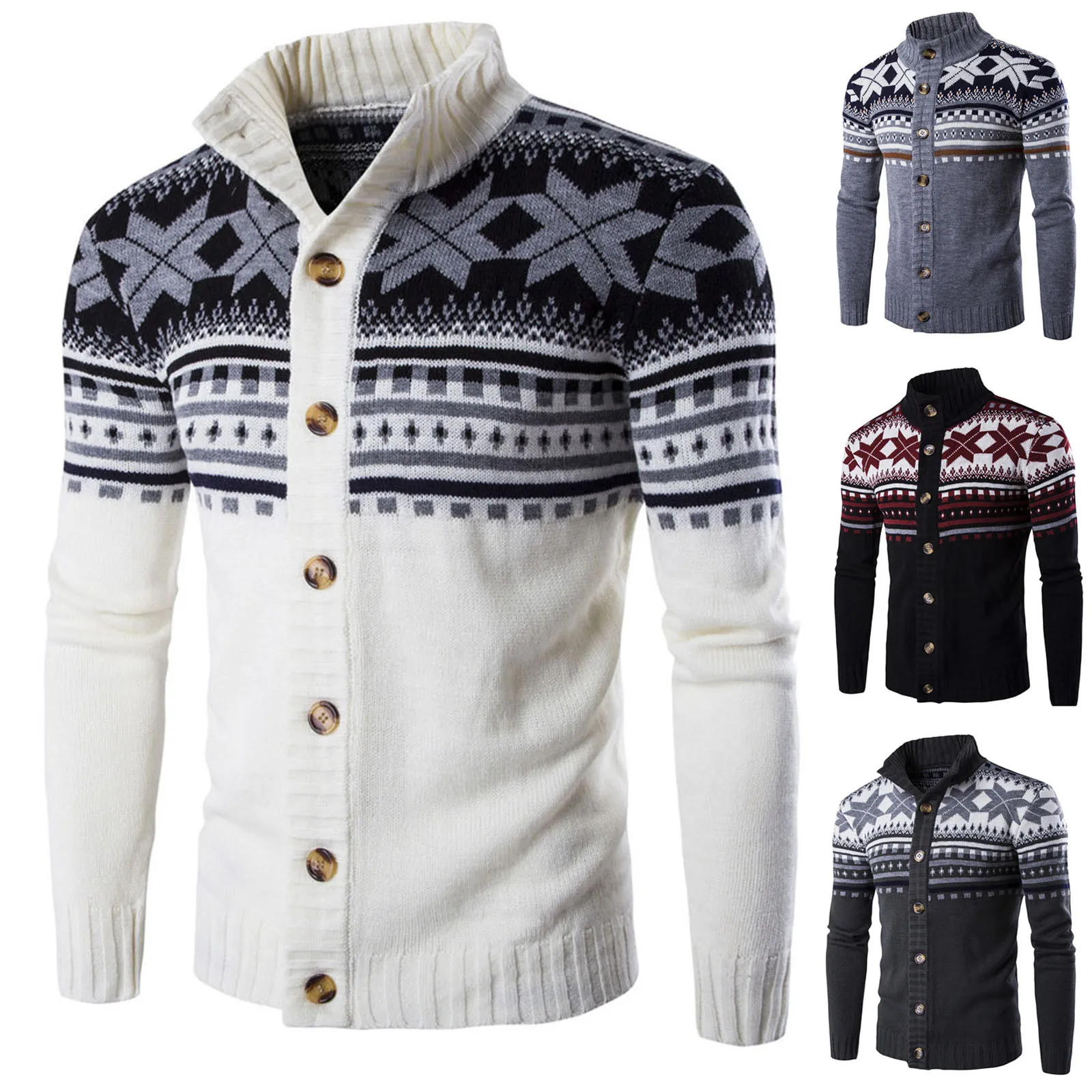 

Fashion Men's Stand Collar Long Sleeve Single-breasted Knitted Cardigan Knitwear Sweater Casual Splicing Jacket Coat Outwear#g3