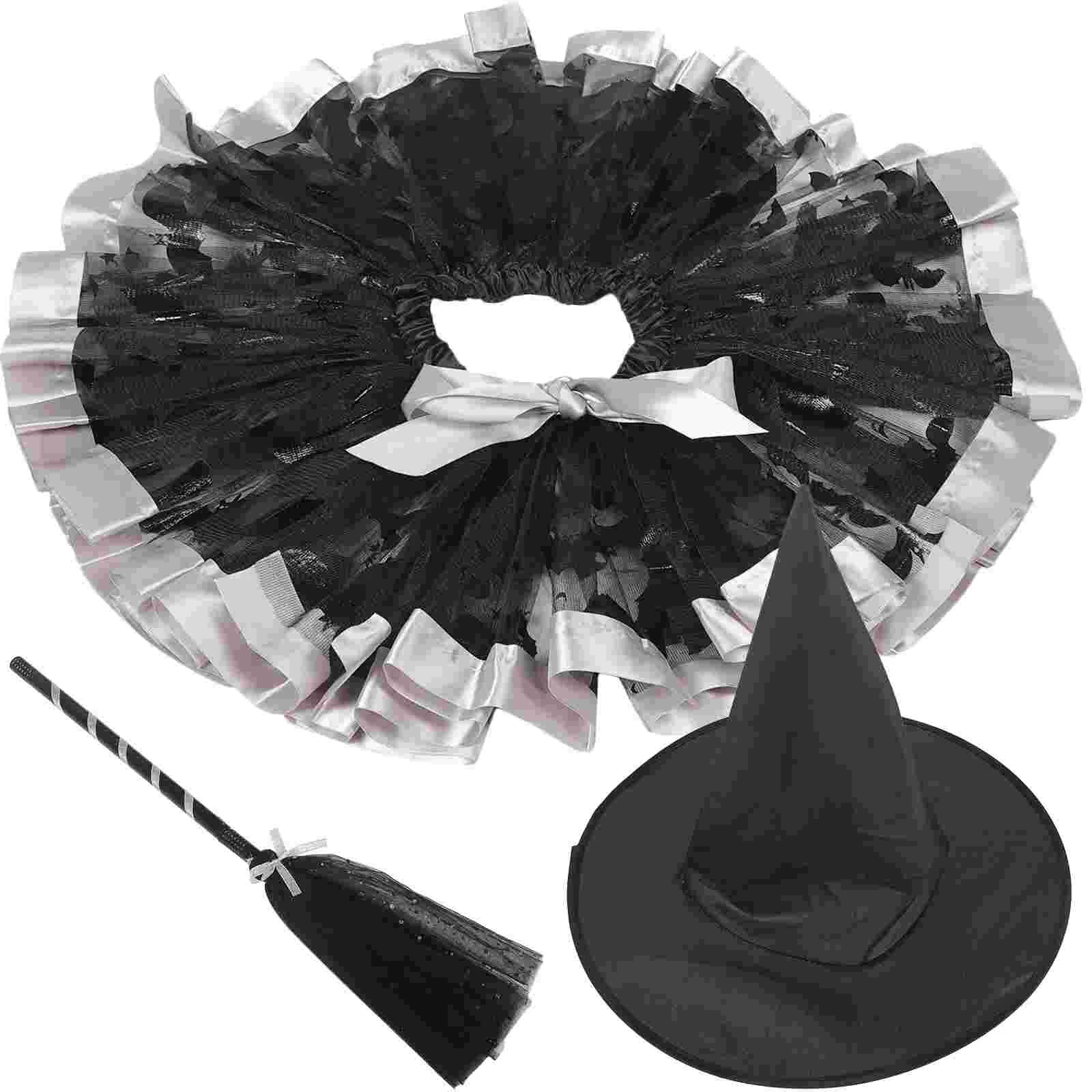 

Witch Broom Prop Three Piece Suit Cosplay Hat Masquerade Tutu Skirt Little Girl Fabric Party Child