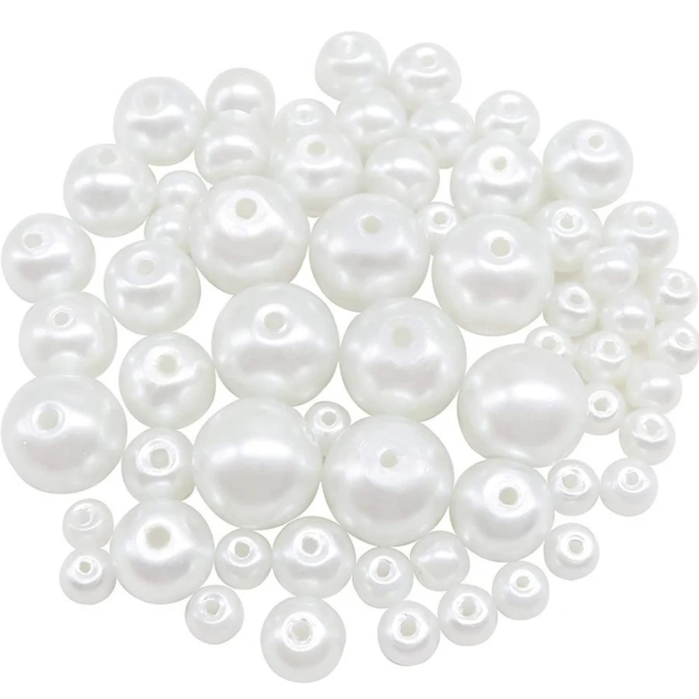 

370pcs ABS Beads White Pearl Beads With Holes 5/6/8/10mm Crafts Loose Bead For Jewelry Making Vase Filler Home Decoration