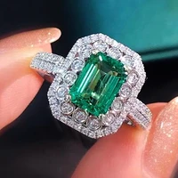 huitan luxury vintage rings for women brilliant greenwhite cubic zircon elegant lady rings party anniversary gift retro jewelry