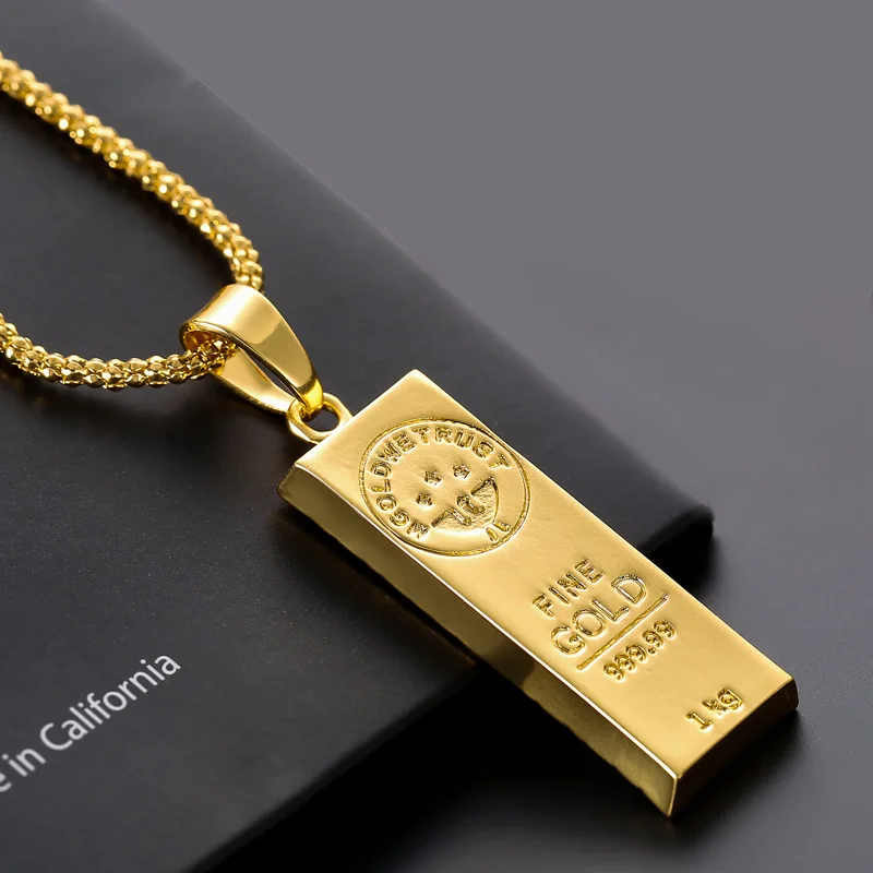 

Australia GOLD Bar Pendant Trend Long Jewelry Necklace Europe America FIN GOLD 999.99 1KG Stamep Bar Hip Hop Popular