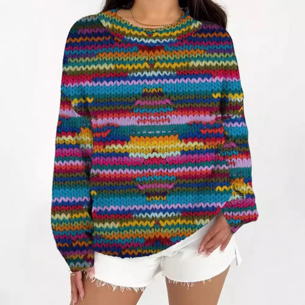 Женский свитер осенний новый повседневный свободный модный с длинными рукавами