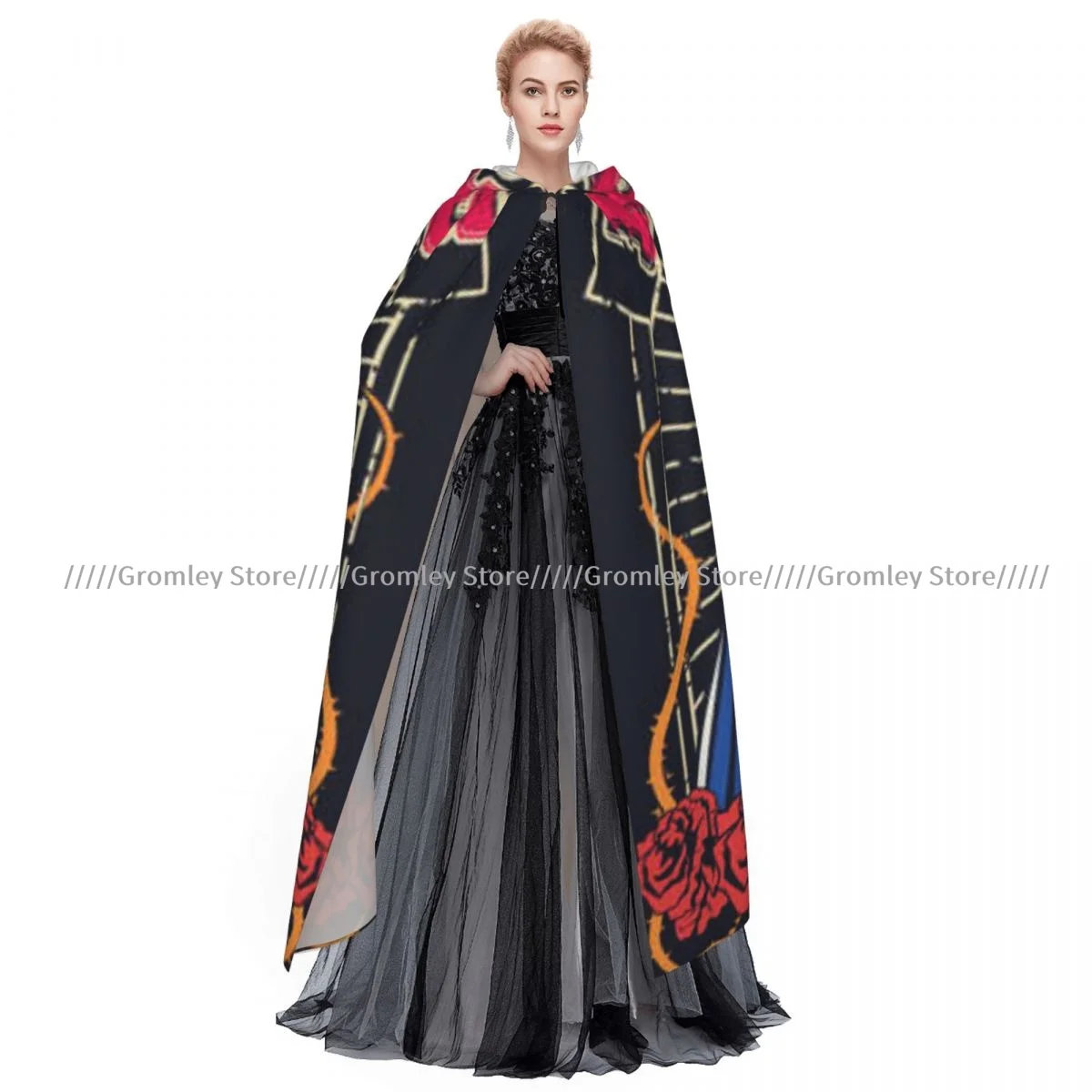 Унисекс накидка на Хэллоуин День мертвых женский с черепом и искусственным