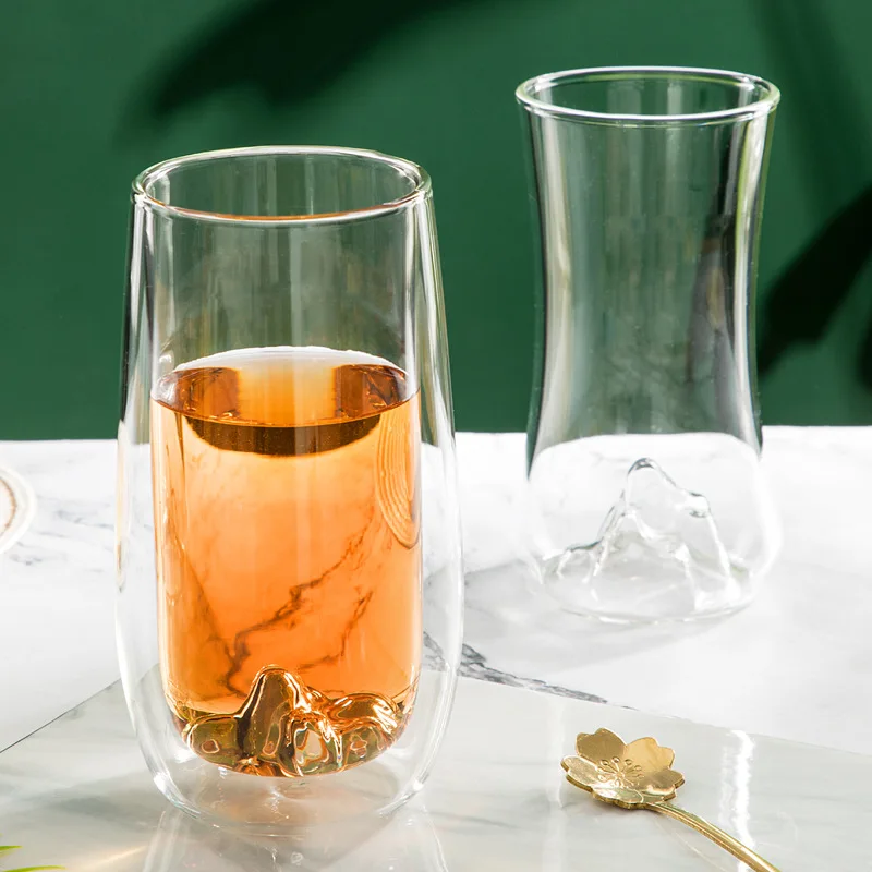 

Glass Double-layer Cup Insulated Green Tea Cup Tea Cup Office Household Water Cup Double-layer Mountain View Cup 300ml~350ml