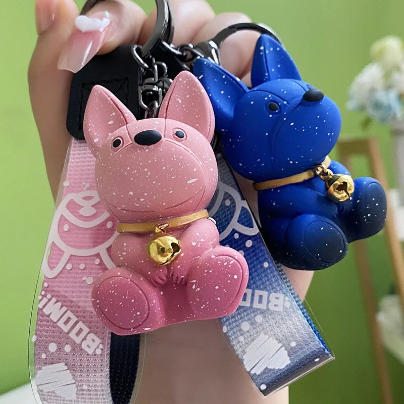 

Exquisite Cute Cartoon Pet Dog Gradient Color Bulldog Doll Keychain Women Men Bag Pendant Car Key Charm Couples Gift Keyring