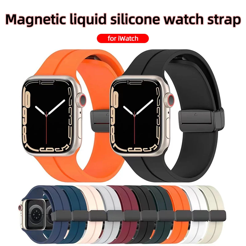 

Strap For Apple watch ultra band 49mm 44mm 45mm 41mm 40mm 42mm 38mm 45 mm Silicone Magnetic Bracelet iWatch Series 8 se 7 6 5 3
