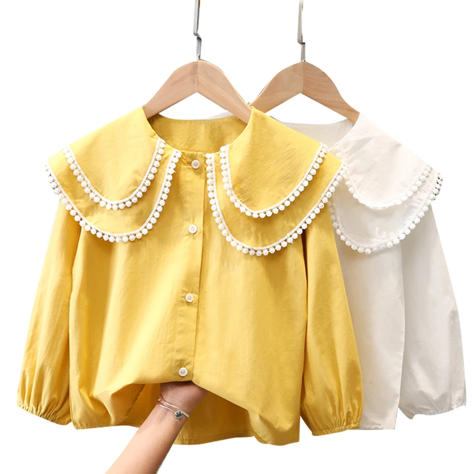

Girls White Blouse Solid Color Blouse Girl Spring Autumn Blouses Children's For Girls Casual Children's Clothing Girl 6 8 10 12