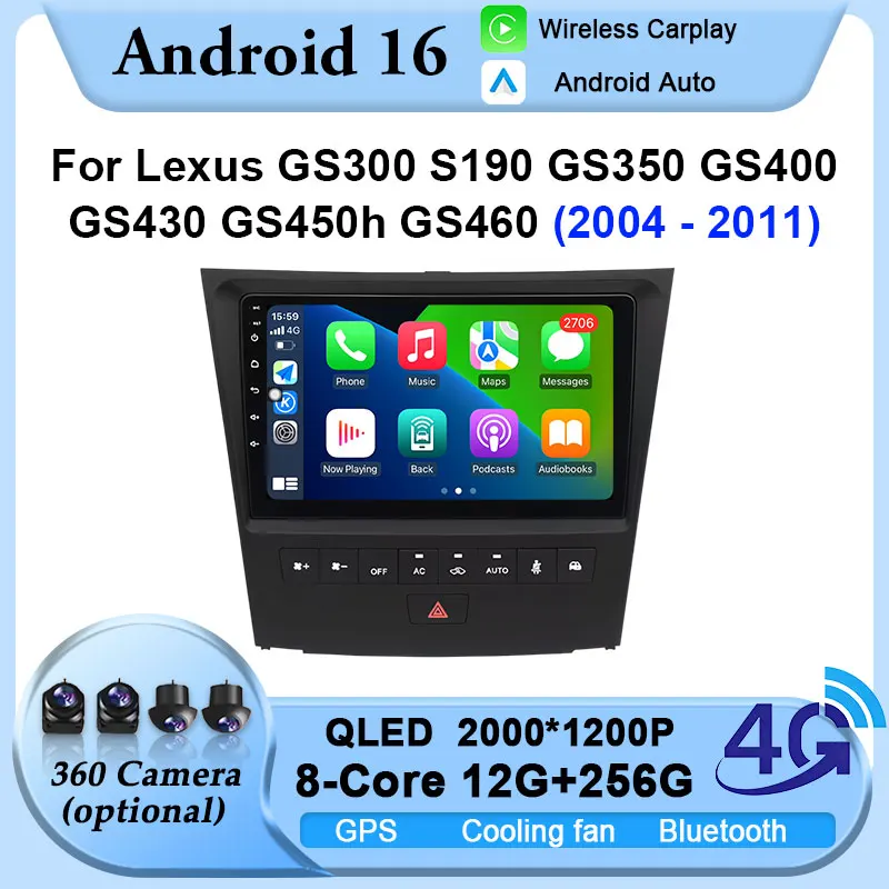 Фото Для Lexus GS300 S190 GS350 GS400 GS430 GS450h GS460 2004-2011: Bluetooth автомагнитола, мультимедиа, Carplay, GPS-навигация, 4G №1