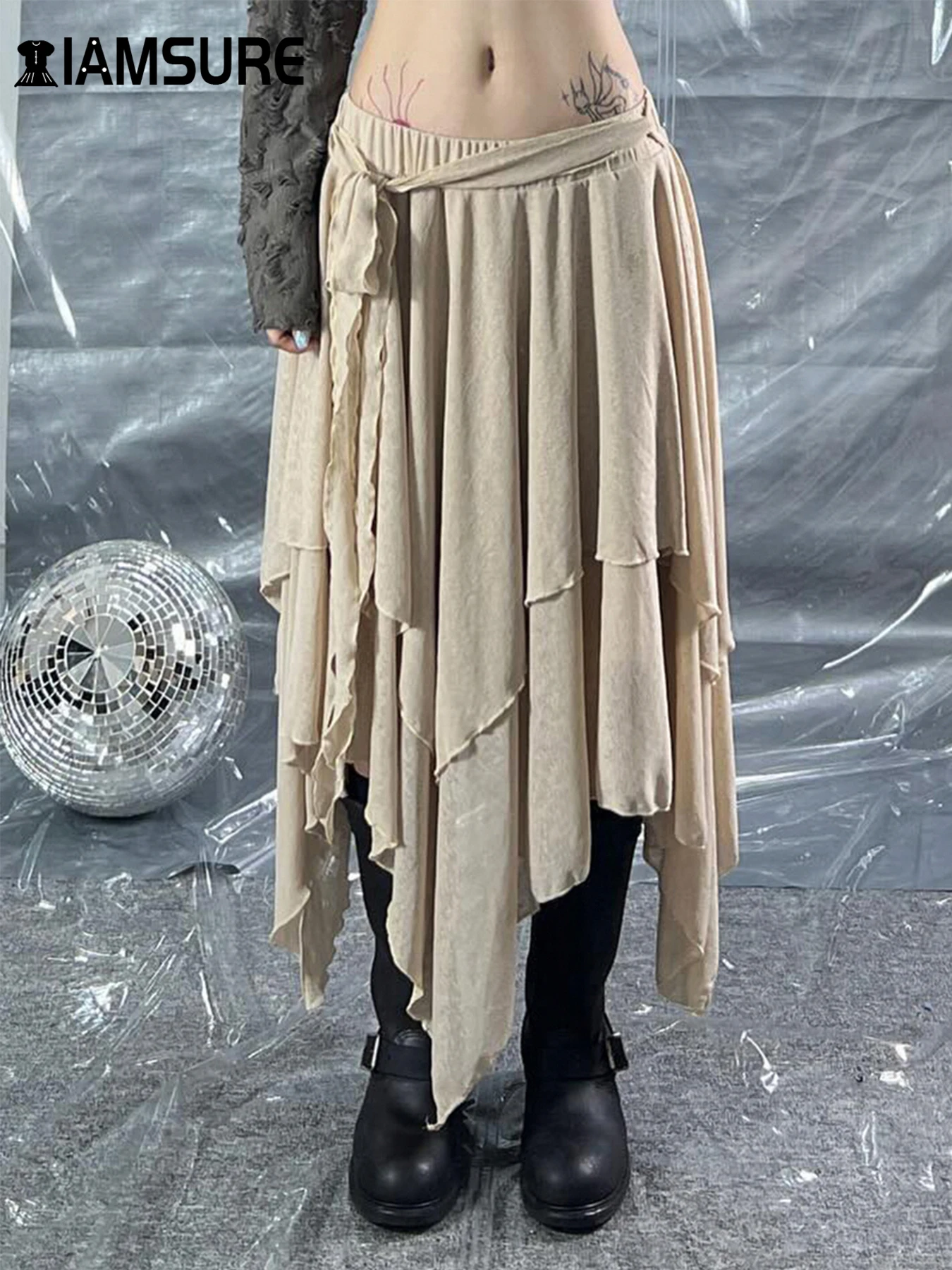 Асимметричная юбка-трапеция IAMSURE в стиле отходов повседневная однотонная