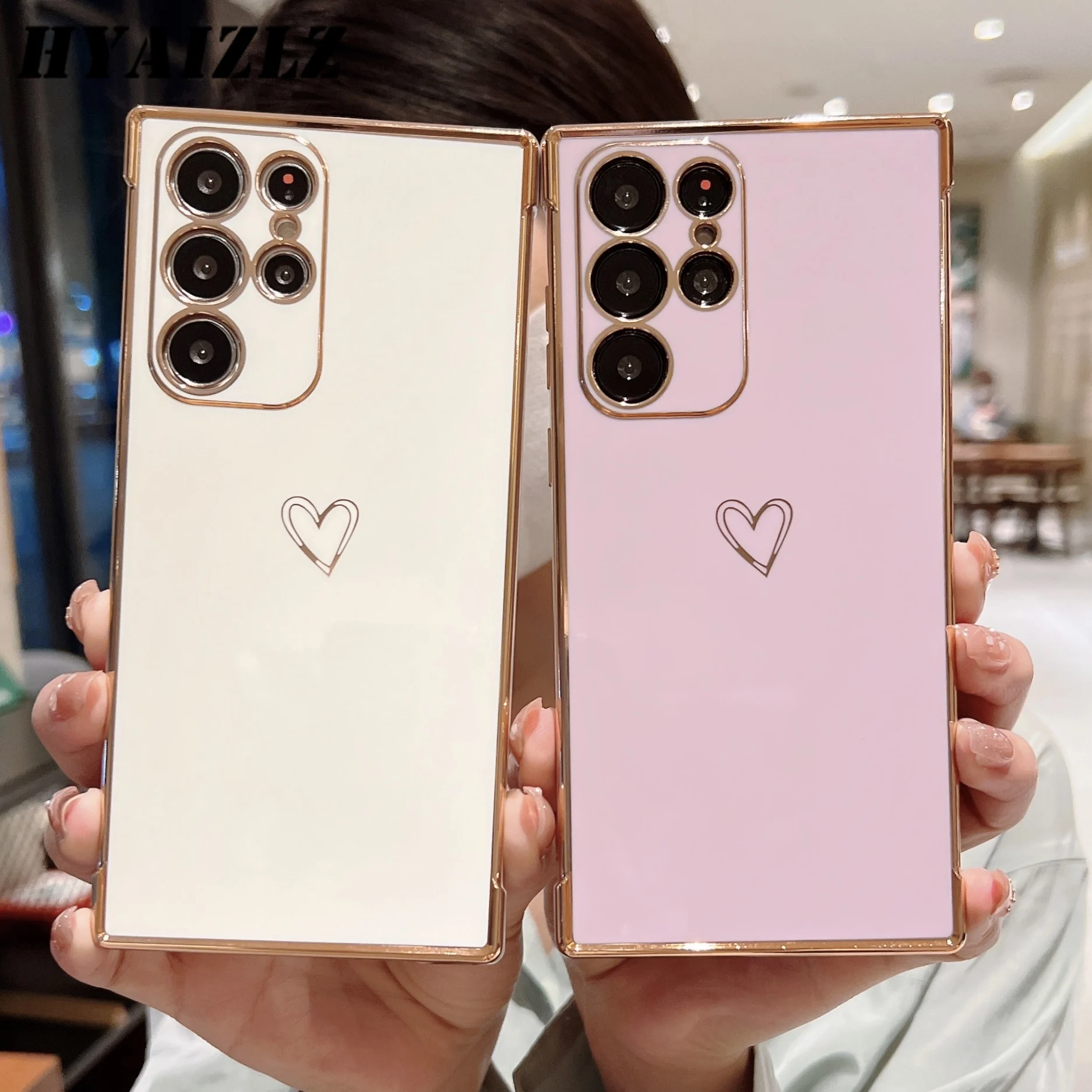 

Plating Love Heart Cute Cover For Samsung Galaxy S22 Ultra S21 Plus S20 FE 2022 A53 A52 A13 A12 M12 Slim Case Soft TPU Coques