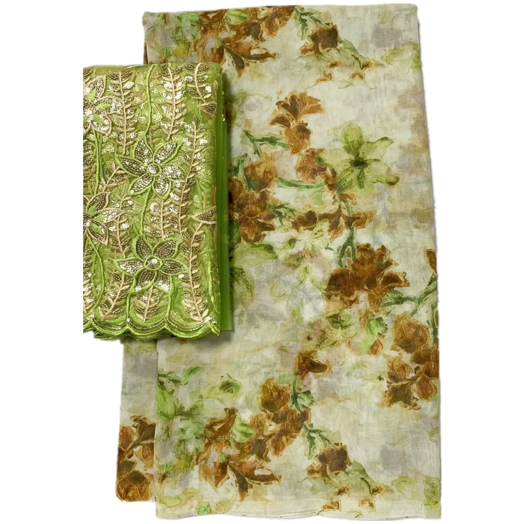 

Nigerian Cotton Voile Lace Fabrics High Quality Soft Material And French Lace Set For Women Sewing 5+2 Yards