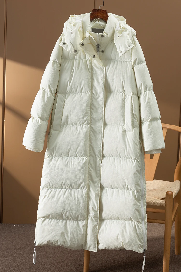 Winter Long Puffer Jacket  95%  White Duck Down Polyamide Basics Wide-waisted Zipper Jackets for Women  Casaco Feminino Inverno