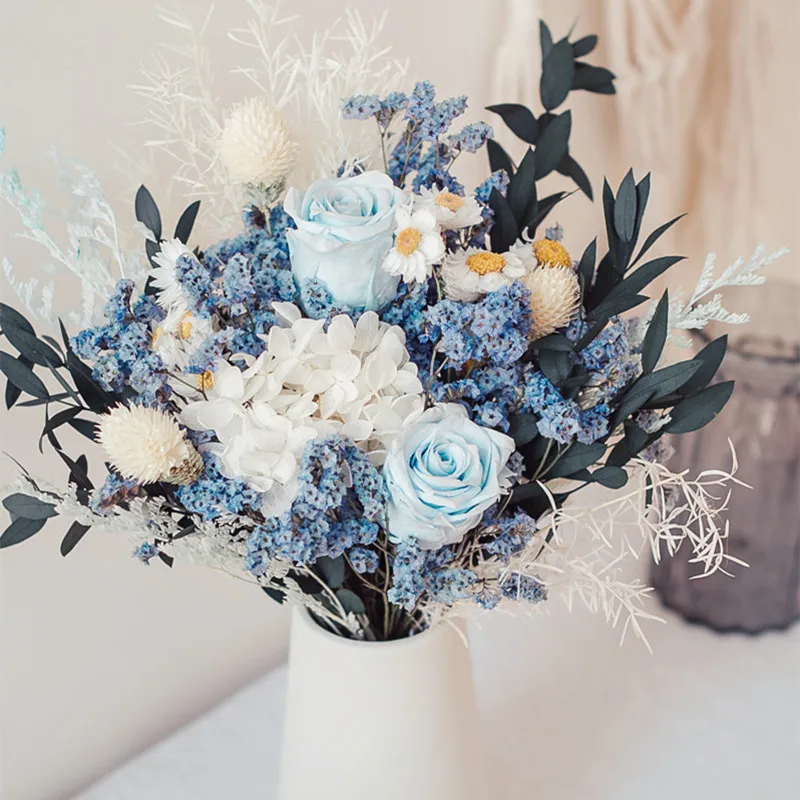 

Dried Flower Crystal Grass Rose Hydrangea Bouquet DIY Home Wedding Party Decor Festival Ceremony Flores Preservadas Eternelle