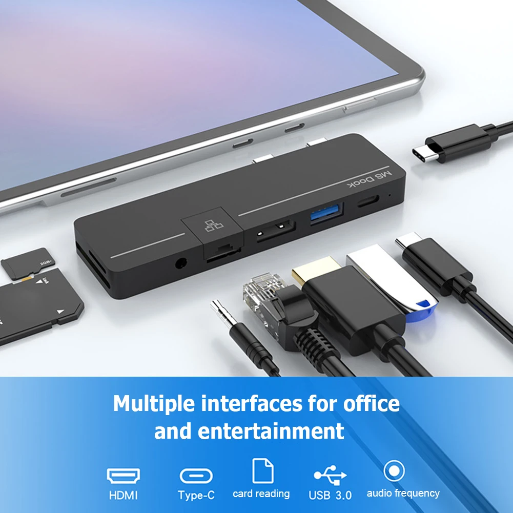 USB-концентратор для Microsoft Surface Pro 8 HDMI-совместимый RJ45 3 5 мм аудио USB3.0 TF кардридер PD
