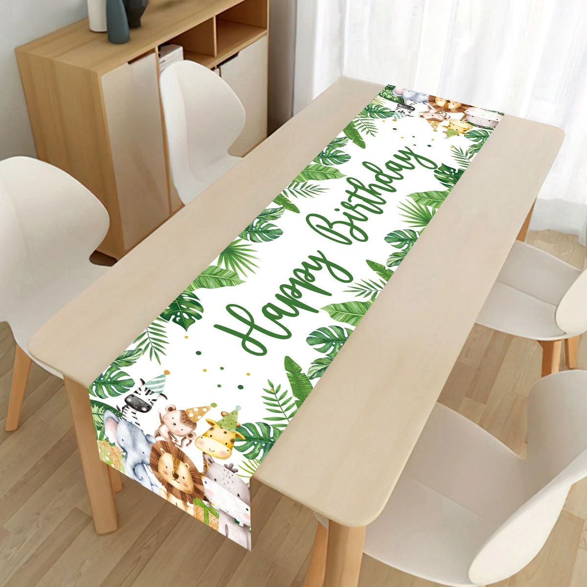 

Jungle Animal Table Runner Happy 1st Birthday Party Decor Kids Wild One Safari Birthday Party Supplies Green Forest Baby Shower