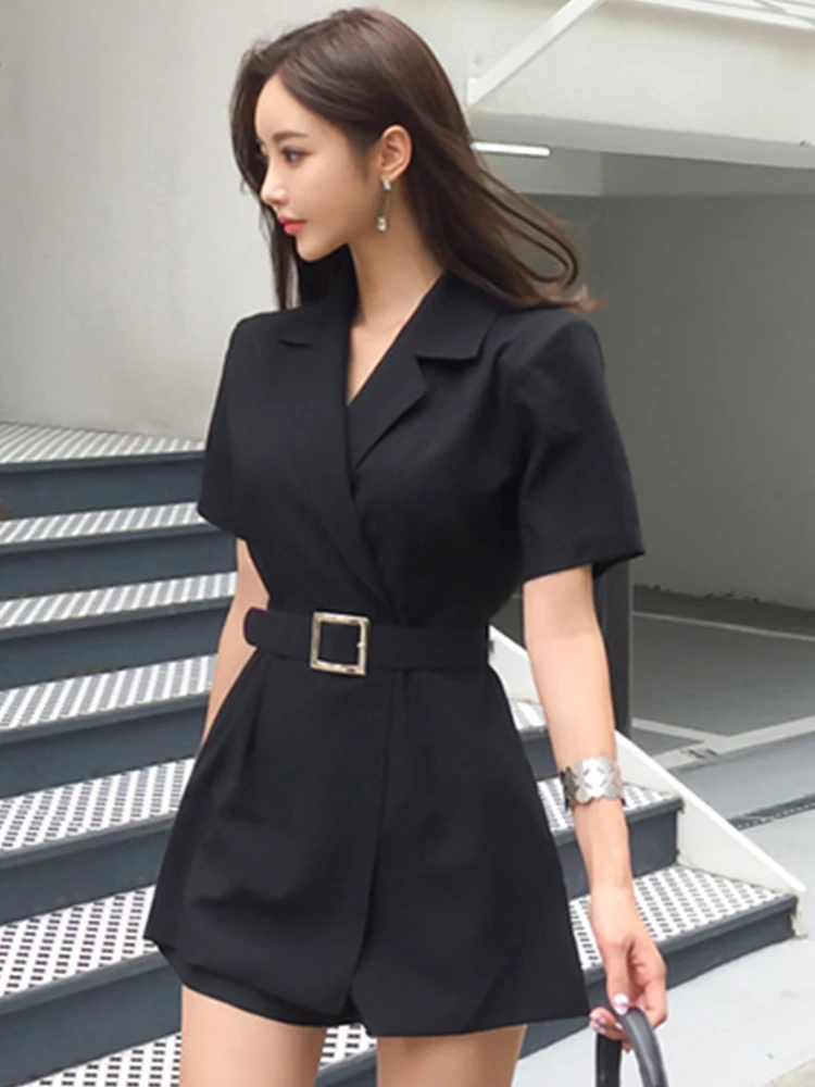 Модный элегантный женский комбинезон OL профессиональный черный пояс с коротким