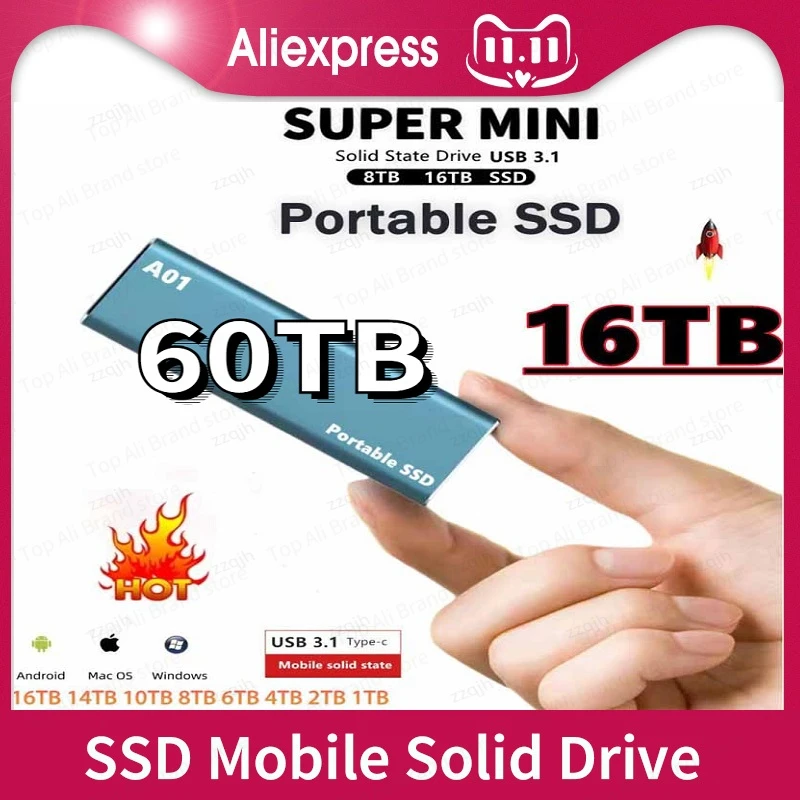 

HOT Large Capacity SSD High-speed Mobile Solid-state Hard Disk 60T/8T/4T100% Original HDD Mobile Hard Disk Suitable for Laptops
