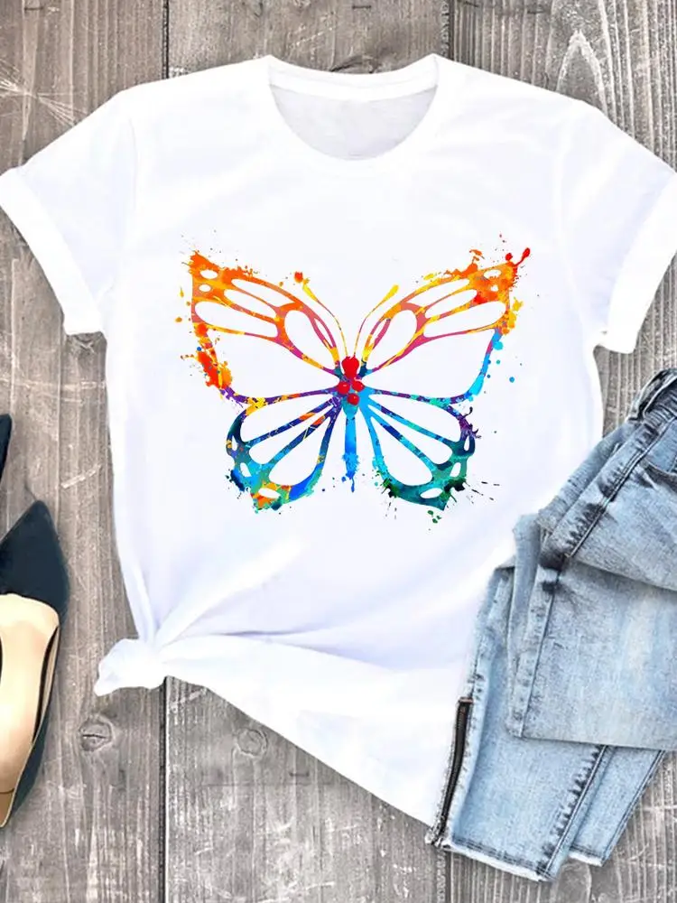 

Summer Butterfly 90s Trend Cute Clothing Fashion Women Short Sleeve Regular Tee T-shirts Casual Female Graphic T Shirt Clothes