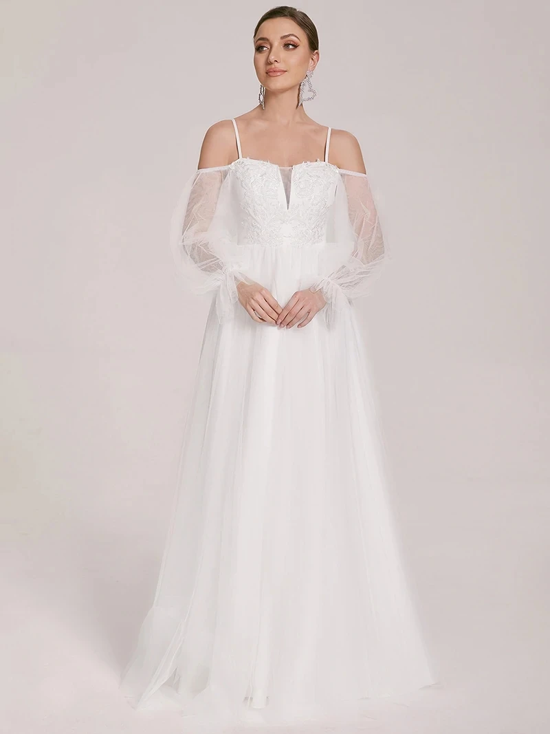 

Elegant Bridesmaid Dress Tulle Appliques A Line Spaghetti Strap Backless 2022 ever pretty for Wedding Dresses Vestido De Novia