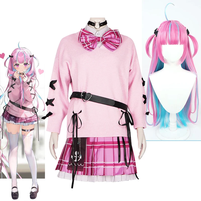 

Hololive Minato Aqua Cosplay Costume Vtuber Sweater And JK Uniform Skirt Virtual YouTuber Aqua's Wig Headwear