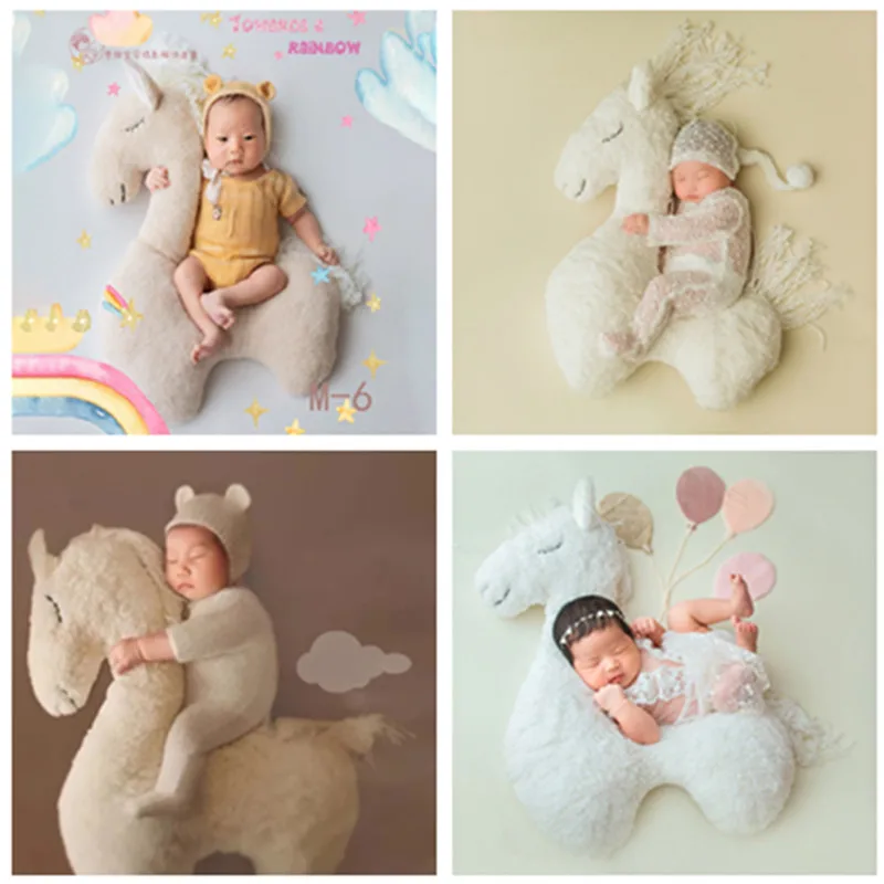 Dvotinst Newborn Photography Props for Baby Creative Posing Props Furry Cute Alpaca Studio Shooting Accessories Photo Props