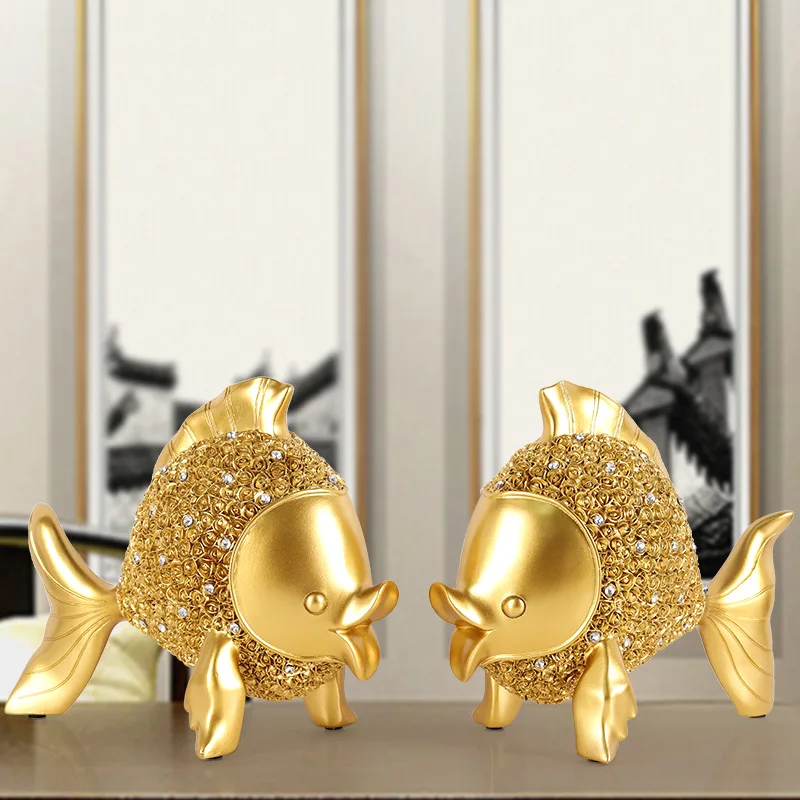 

Gold Animals Fish Statues Figurines Lucky Ornaments Home Decoration Office Desk Crafts Feng Shui Buddha Sculpture Gifts