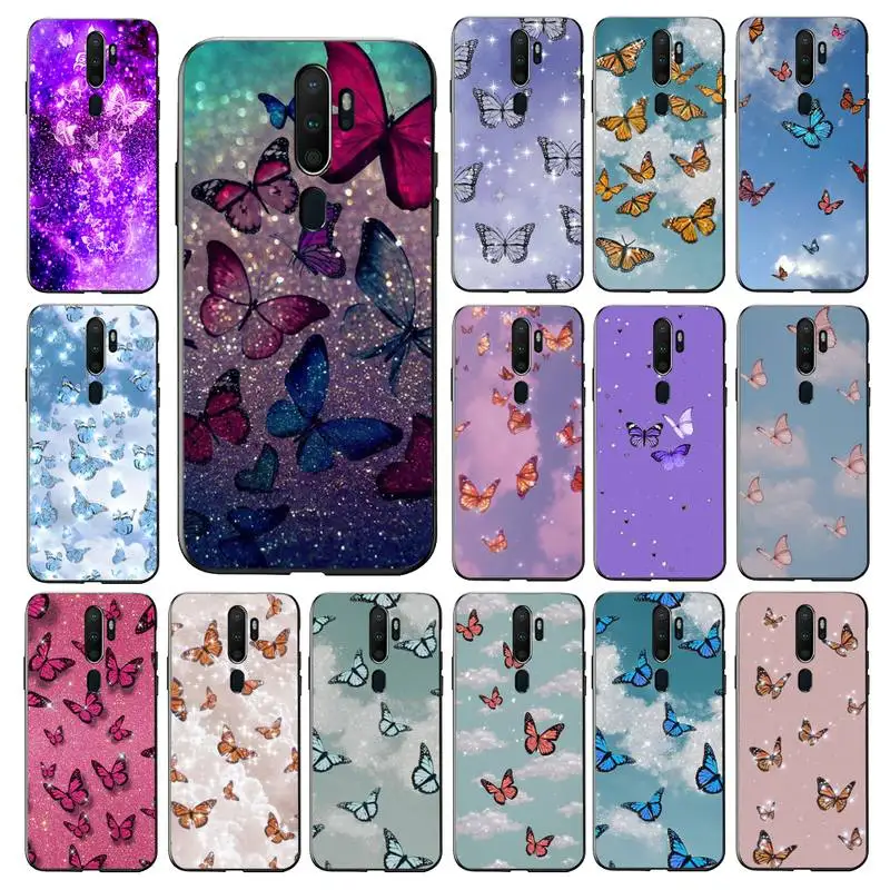 

FHNBLJ Glitter Butterfly Phone Case for Vivo Y91C Y11 17 19 17 67 81 Oppo A9 2020 Realme c3