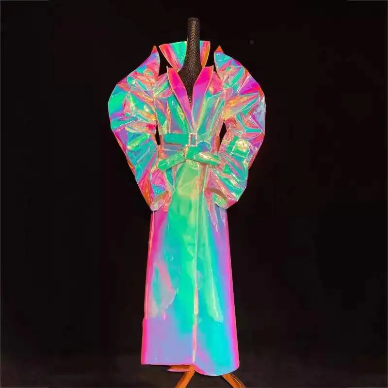 

Одежда для диджея, праздничная одежда, лазерное светоотражающее пальто с пышными рукавами, сценический костюм для женщин и мужчин, одежда для нигерийского клуба