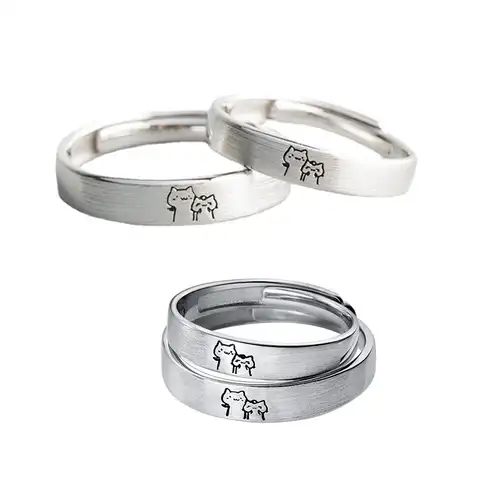 Парные серебряные обручальные кольца для женщин и мужчин, пара открытых колец с милым котенком, Модные Простые Кольца с Кулиской