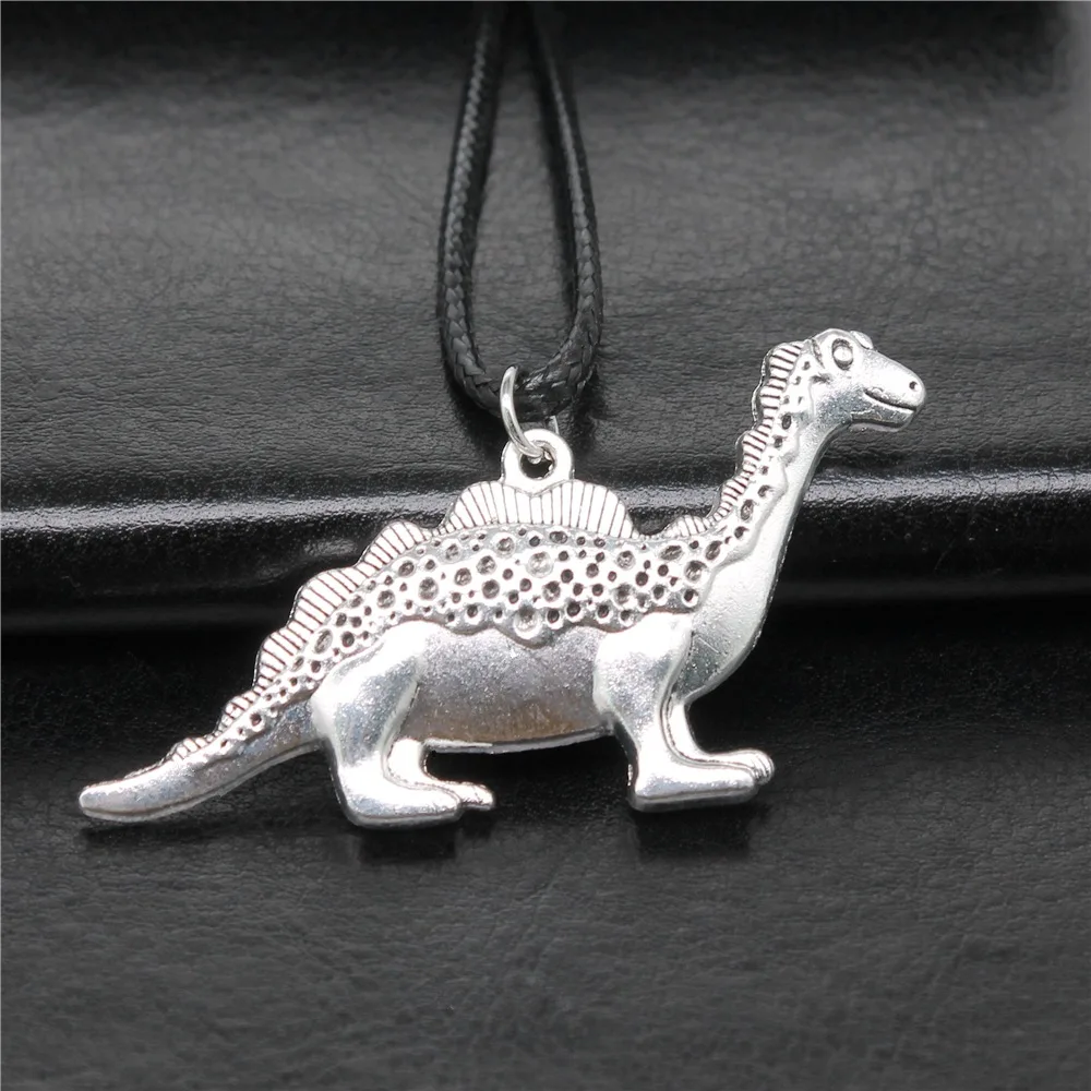 

Retro Vintage Unisex 2 Colors 63x31mm Dinosaur Pendant Faux Black Leather Rope Chain Necklace