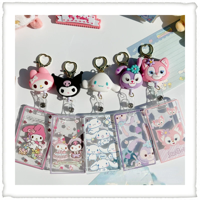 

Sanrio Hello Kitty Card Set Transparent Cute Cartoon Student Retractable Document Set Bus Cards Travel Storage Kawaii Girls Gift