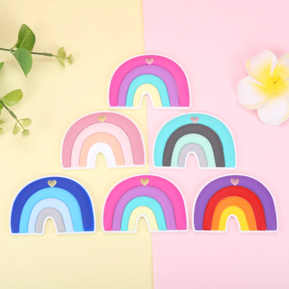 

Sunrony 1Pc Rainbow Silicone Teether Food Grade BPA-Free Baby Teeth Care Teething Beads Chewing Molar Soft Toys