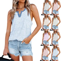 fashion summer new womens clothing casual printing pocket button vest t shirt women tops lady