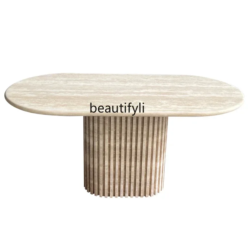 Скандинавский натуральный травертин прямоугольный обеденный стол дизайнерский