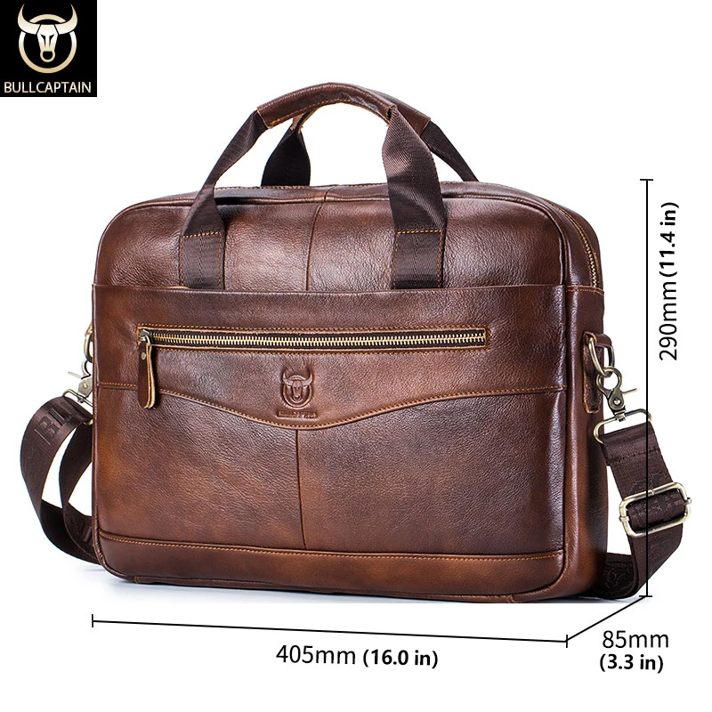 BULLCAPTAIN New Cowhide Men's Business Briefcase/Leather Retro Men's Messenger Bag/Large Capacity Leisure Business Bag/Handbag