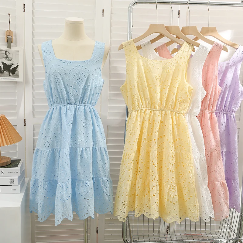 

Женское платье на бретельках, однотонное тонкое платье с высокой талией, модель 2022 в Корейском стиле на лето