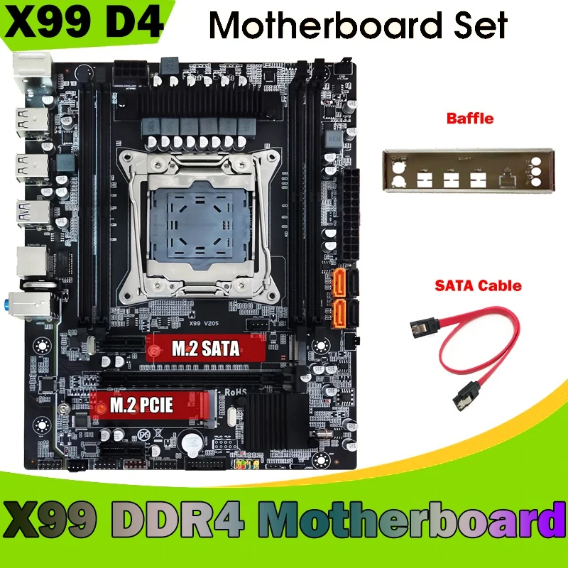 X99 Motherboard +Baffle+SATA Cable LGA2011-3 DDR4 Support 4X32G For 5820K E5-2678 V3 E5 2676 V3 E5 2696 V3 CPU