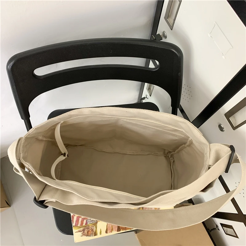 Large Capacity Schoolbag for Student Messenger Bag Canvas Solid Color Simple Shoulder Bags for Women Multi Pocket Handbag Sac