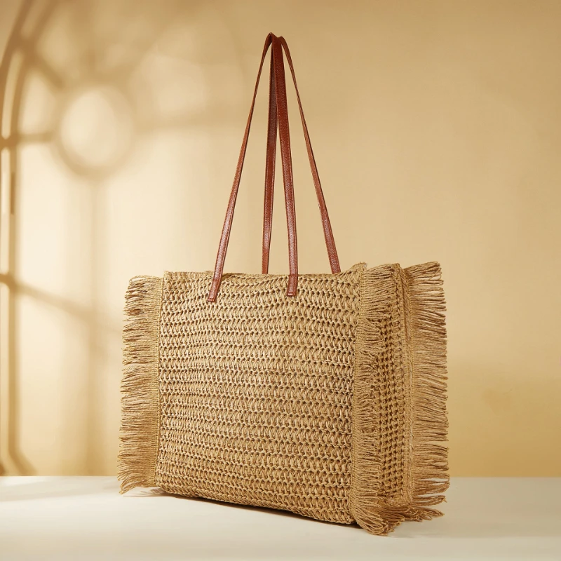 Винтажная соломенная сумка в стиле Ins большая вместительная плетеная на плечо